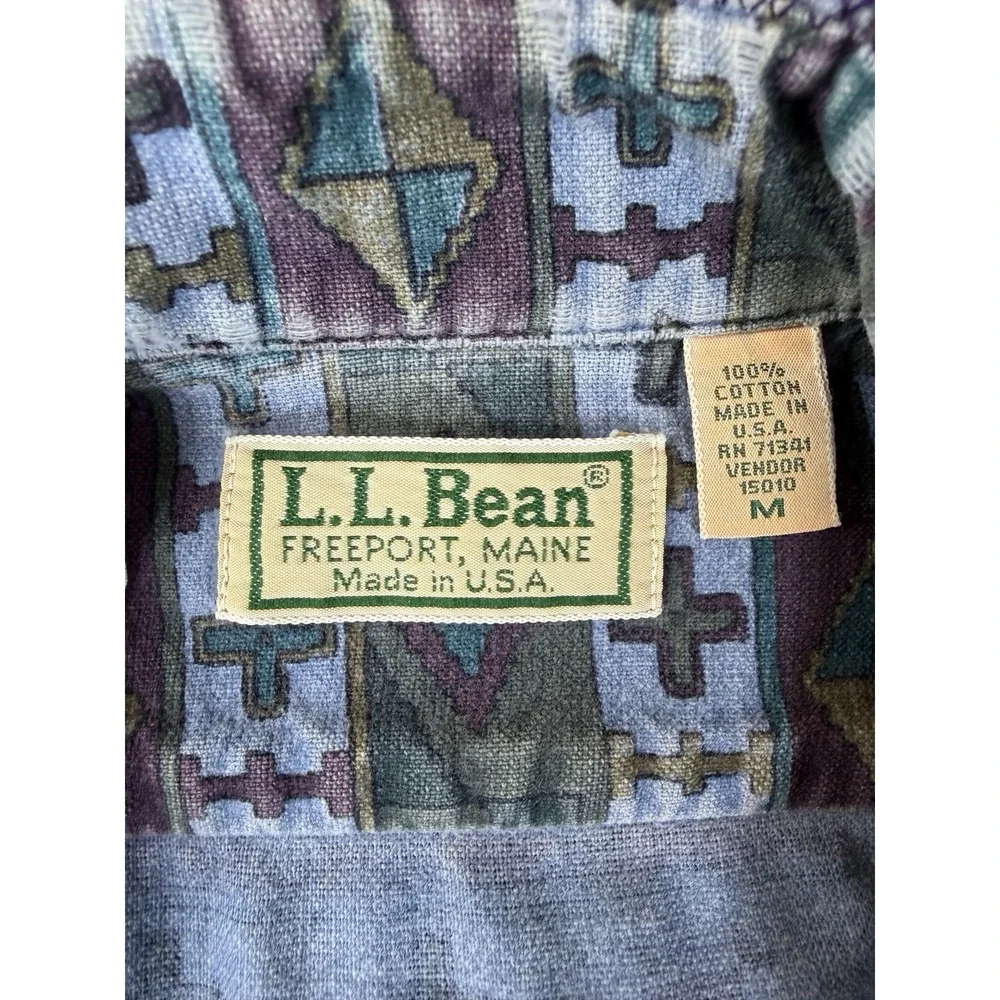 L.L. Bean Chamois Cloth Shirt Mens M Geometric Southwest USA Cotton